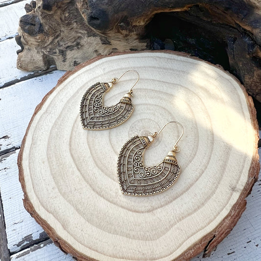 Mandala Teardrop Boho Earring - Gold