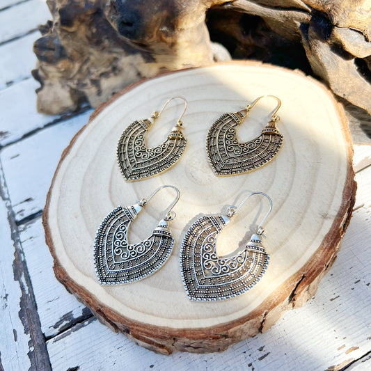 Mandala Teardrop Boho Earring - Gold