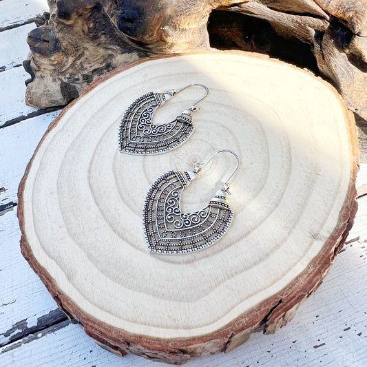Mandala Teardrop Boho Earring - Sliver