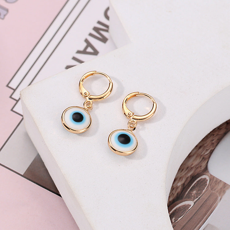 Evil Eye Gold Earrings-White