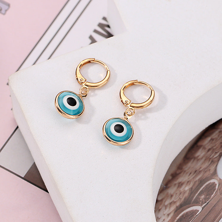 Evil Eye Gold Earrings-Aqua