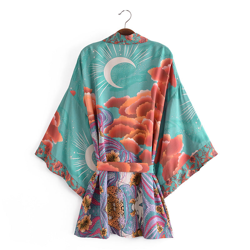 Green Bohemian Moon Kimono