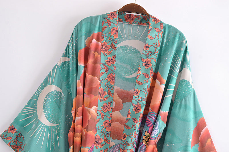 Green Bohemian Moon Kimono