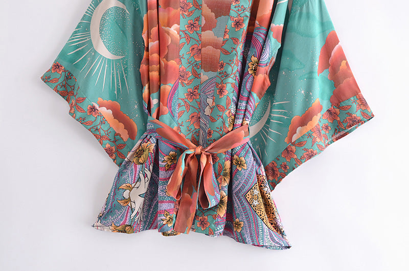 Green Bohemian Moon Kimono