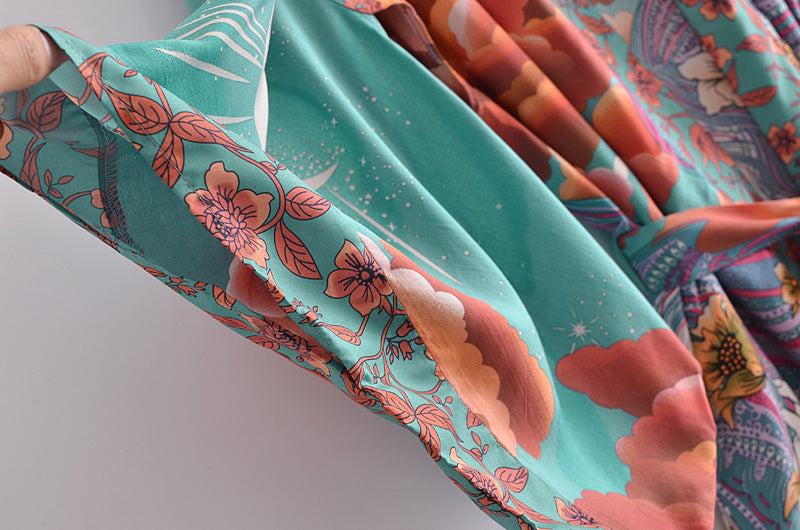 Green Bohemian Moon Kimono