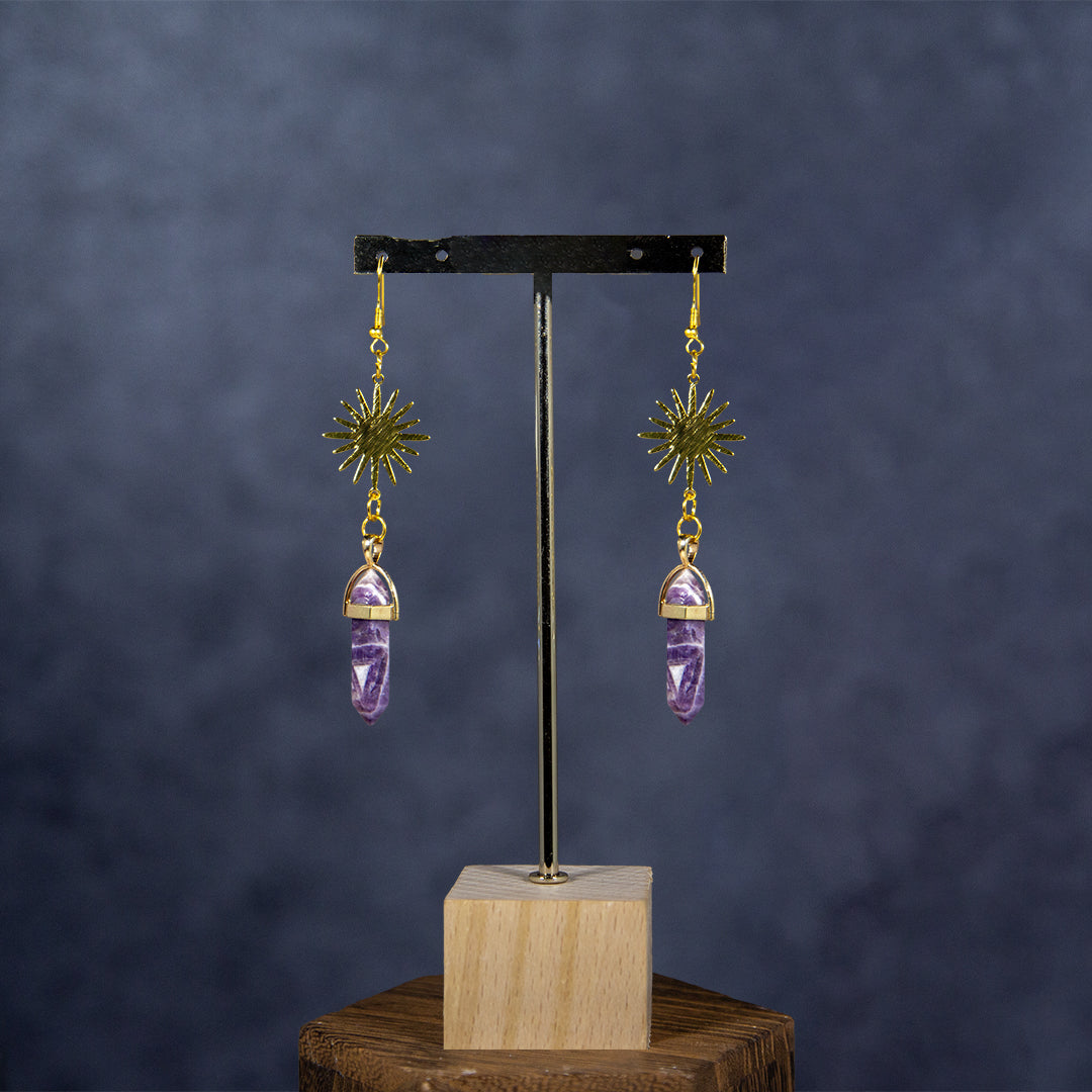 Amethyst Gemstone Sun Earrings