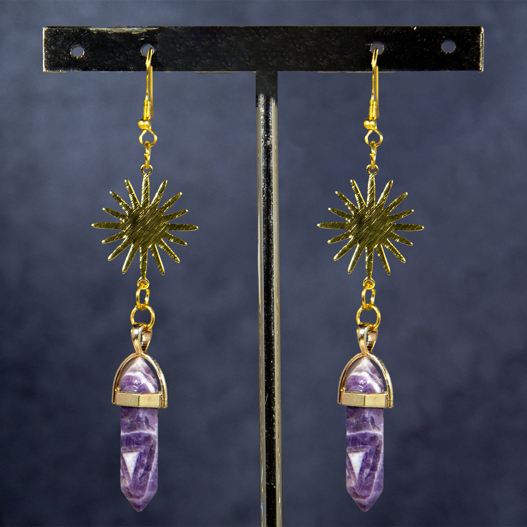 Amethyst Gemstone Sun Earrings