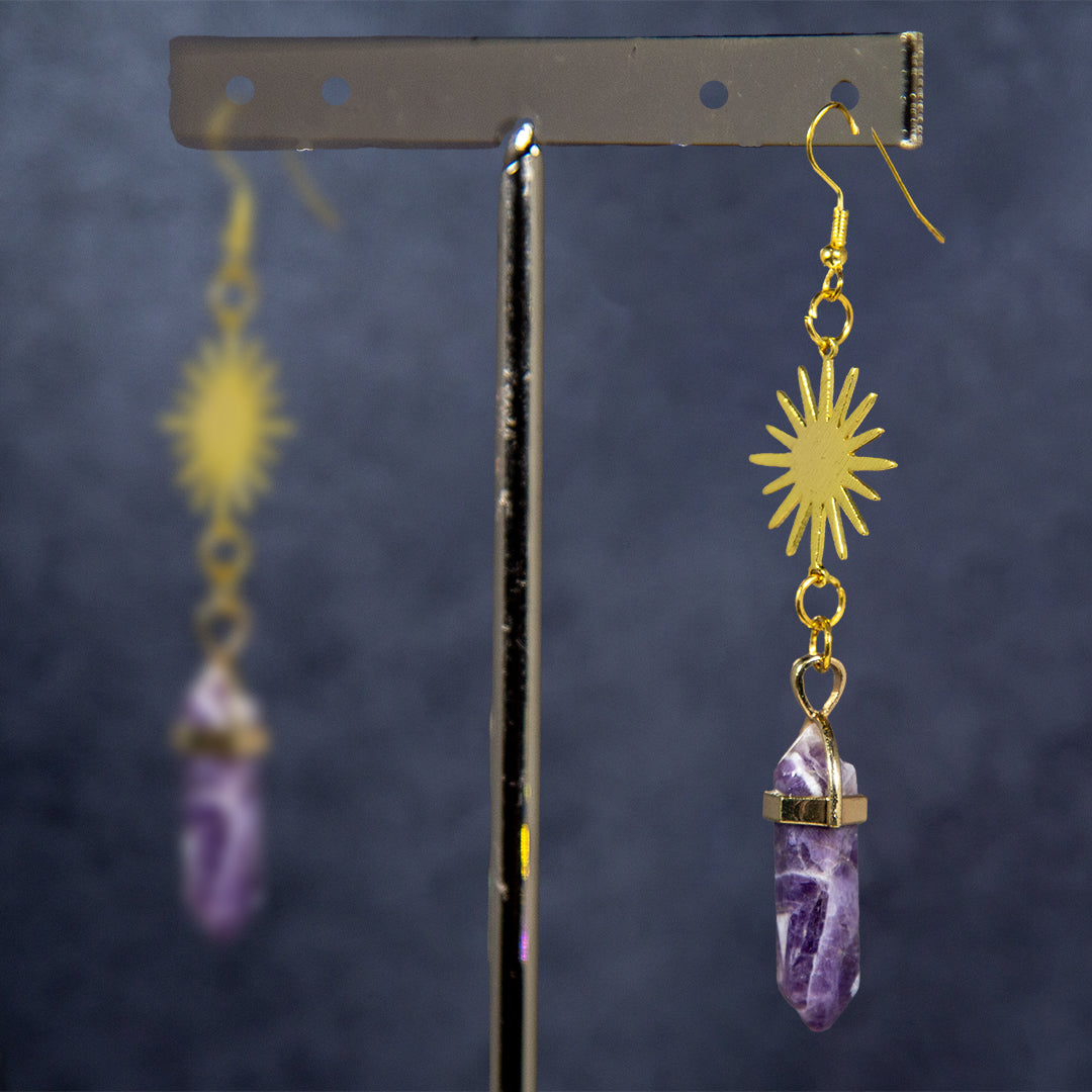 Amethyst Gemstone Sun Earrings