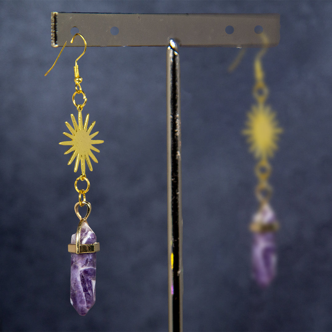 Amethyst Gemstone Sun Earrings