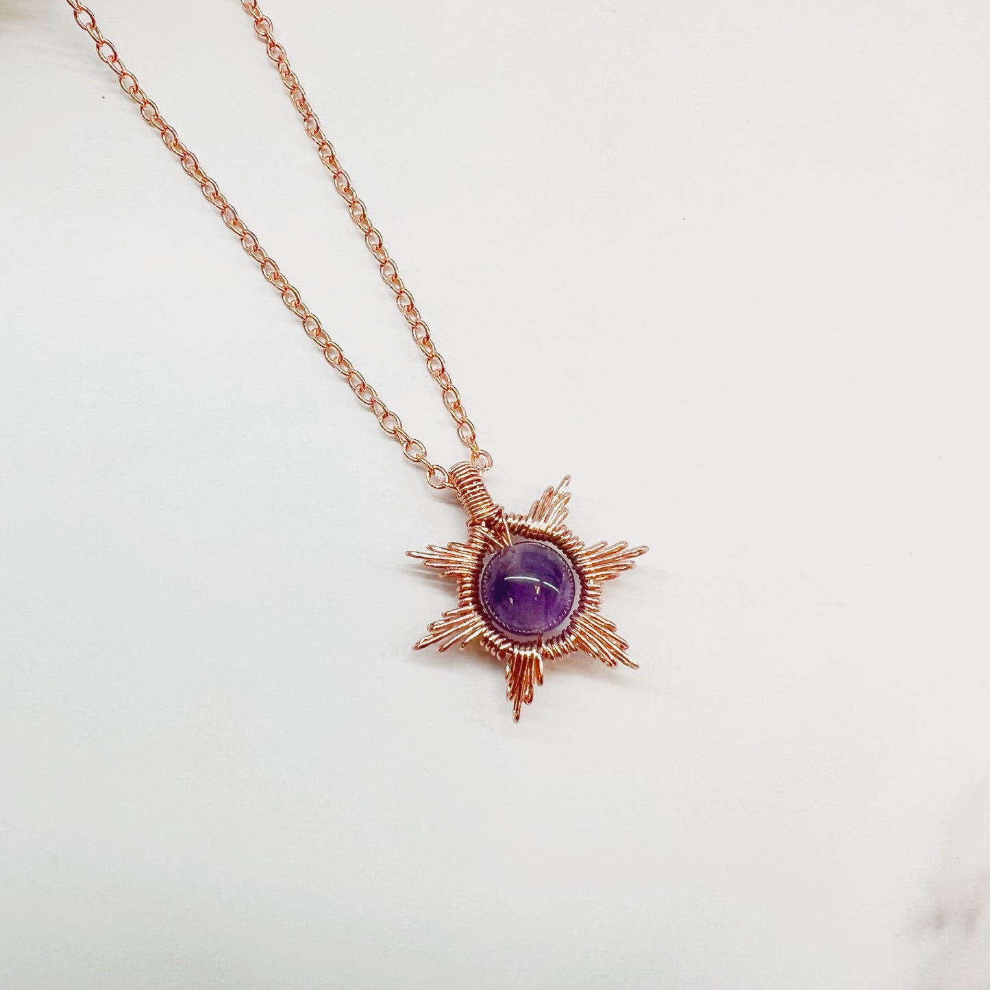 Gemstone Wire Sun Necklace