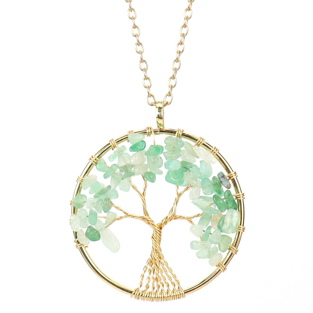 Large Gold Tree of Life Necklace - Green Aventurine