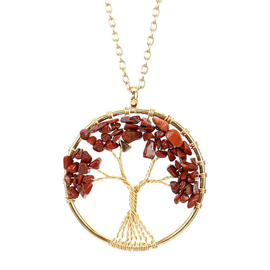 Large Gold Tree of Life Necklace - Carnelian