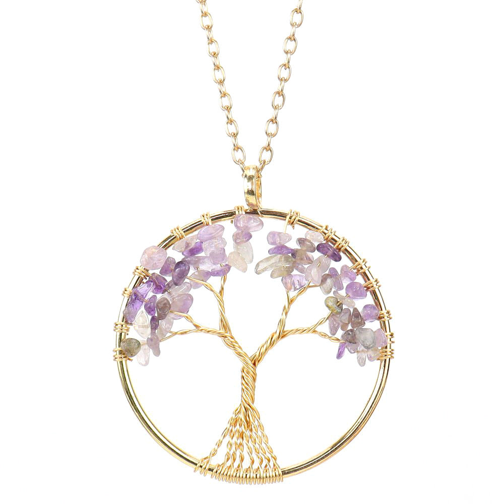 Large Gold Tree of Life Necklace - Amethyst