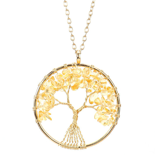 Large Gold Tree of Life Necklace - Citrine