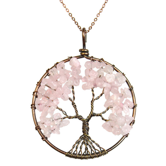 Copper Tree of Life Necklace - Rose Quartz