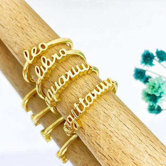 Pisces Zodiac Sign Adjustable Gold Ring