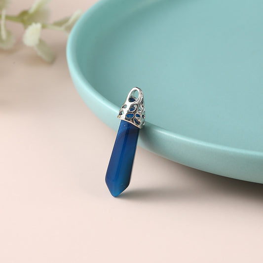 Blue Agate Bullet Hexagonal-Necklace