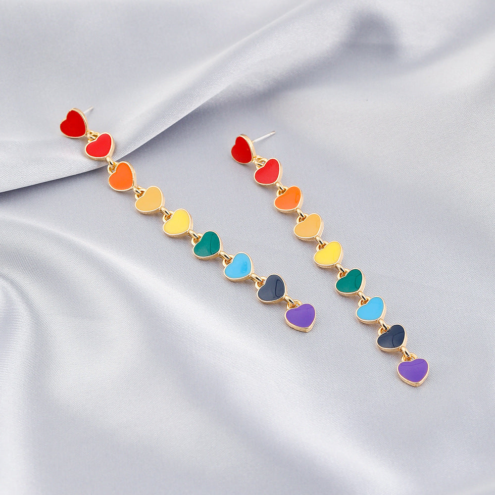 Enamel Rainbow Heart Earrings
