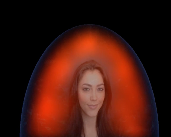 Aura photography example showing a woman surrounded by a red and orange energy field.