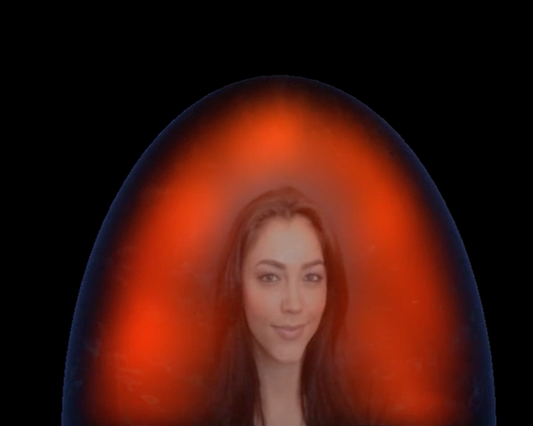 Aura photography example showing a woman surrounded by a red and orange energy field.