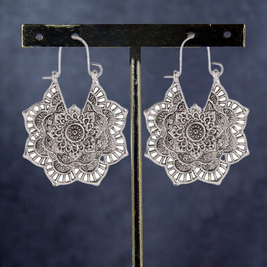 Boho Mandala Earrings- Silver