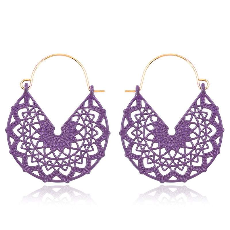 Floral Mandala Hippie earrings - Purple