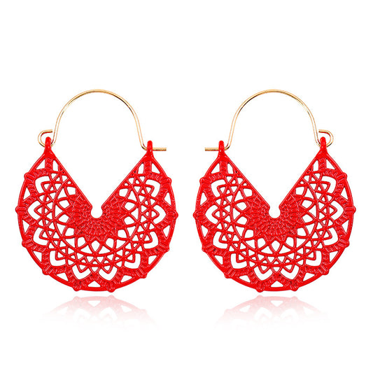 Floral Mandala Hippie earrings - Red