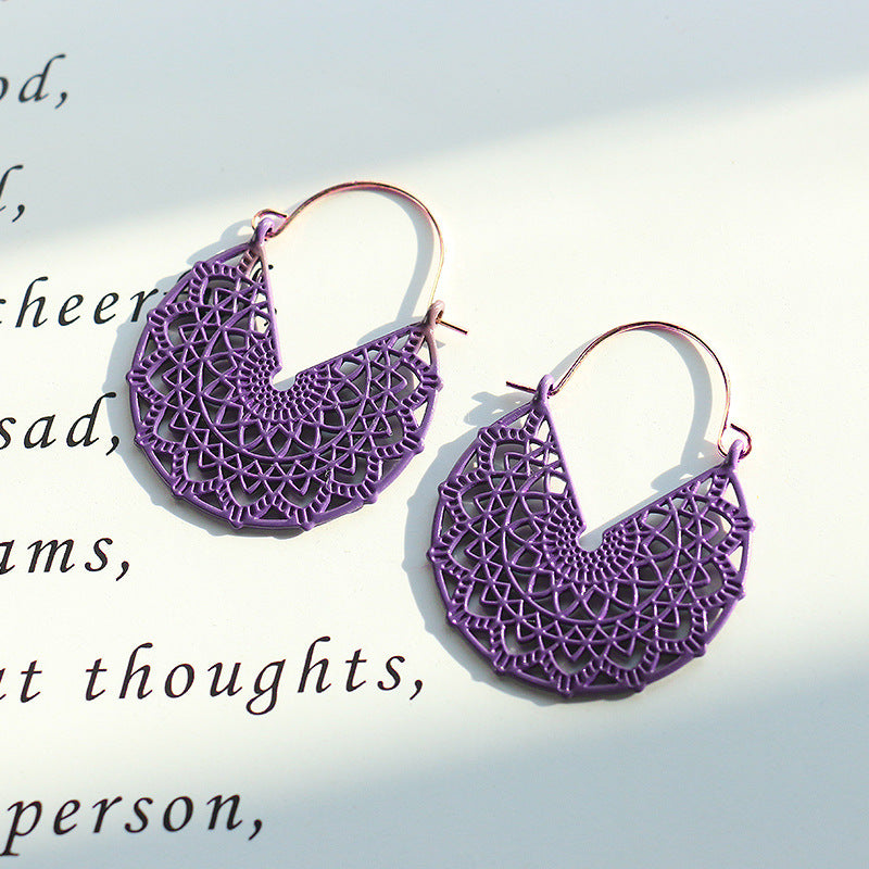 Floral Mandala Hippie earrings - Purple