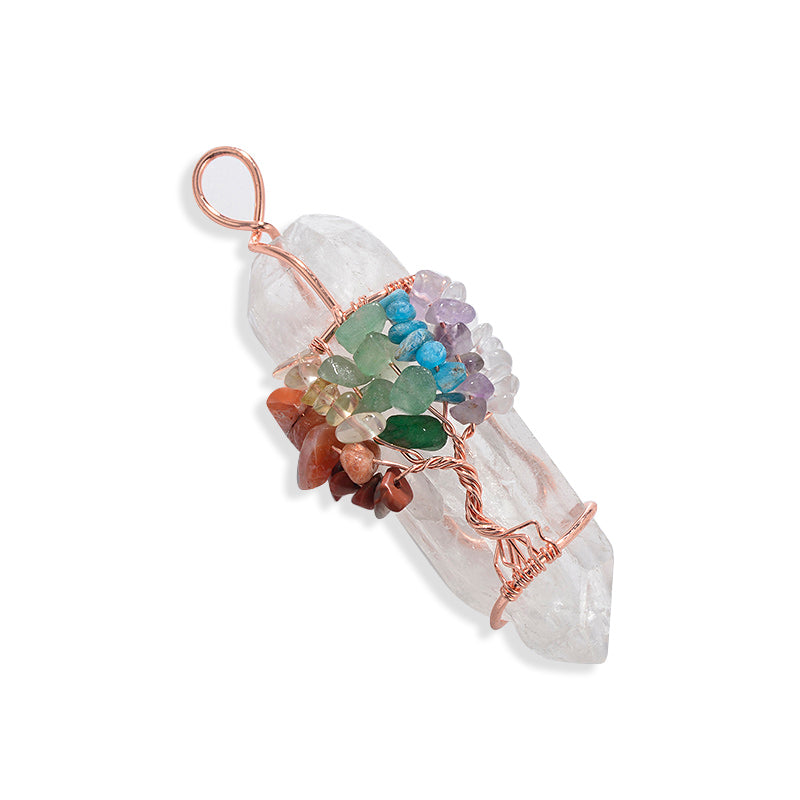 Clear Quartz Prism and Tree of Life-Necklace