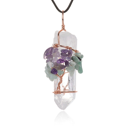 Crystal Hexagonal Prism and Tree of Life-Necklace
