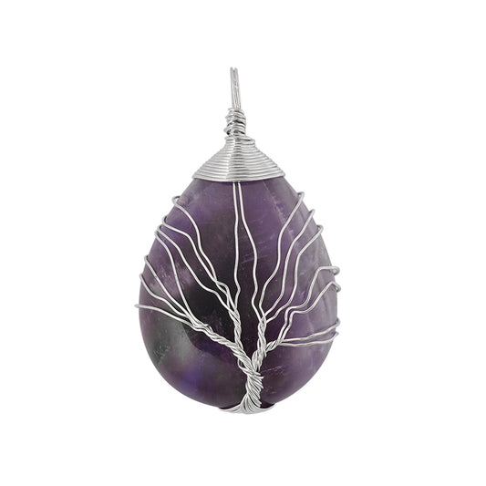 Amethyst Silver Wire Tree of Life-Necklace