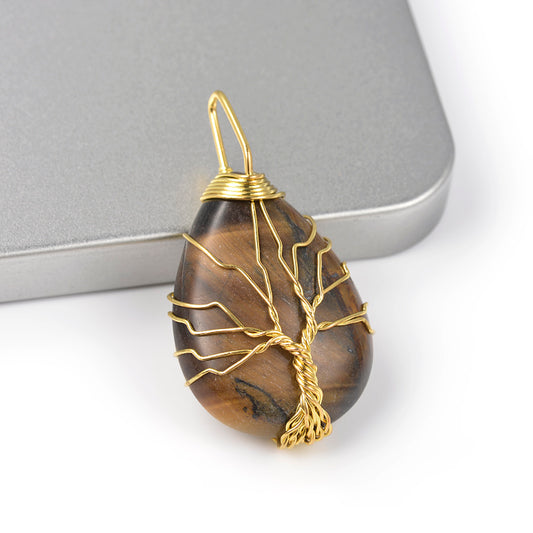 Tiger Eye Wire Wrapped Tree of Life-Necklace