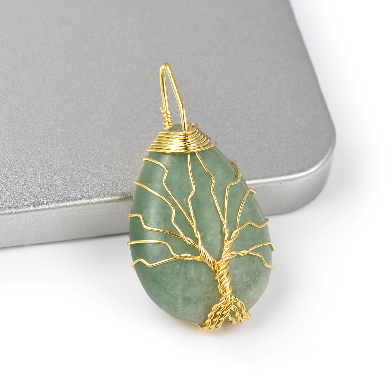 Green Aventurine Wire Gold Tree of Life-Necklace