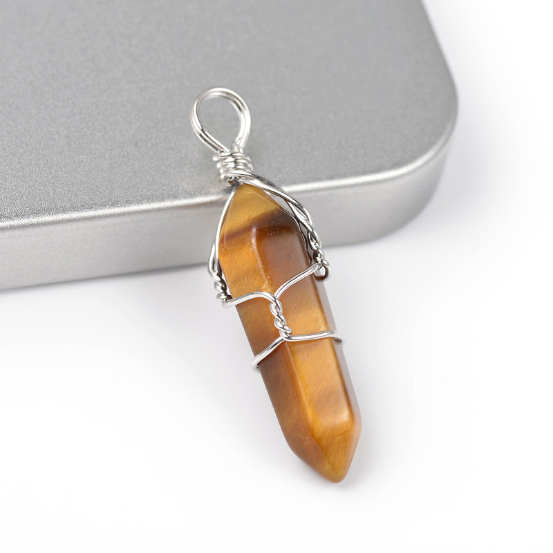 Tiger Eye Wire Wrapped Bullet-Necklace