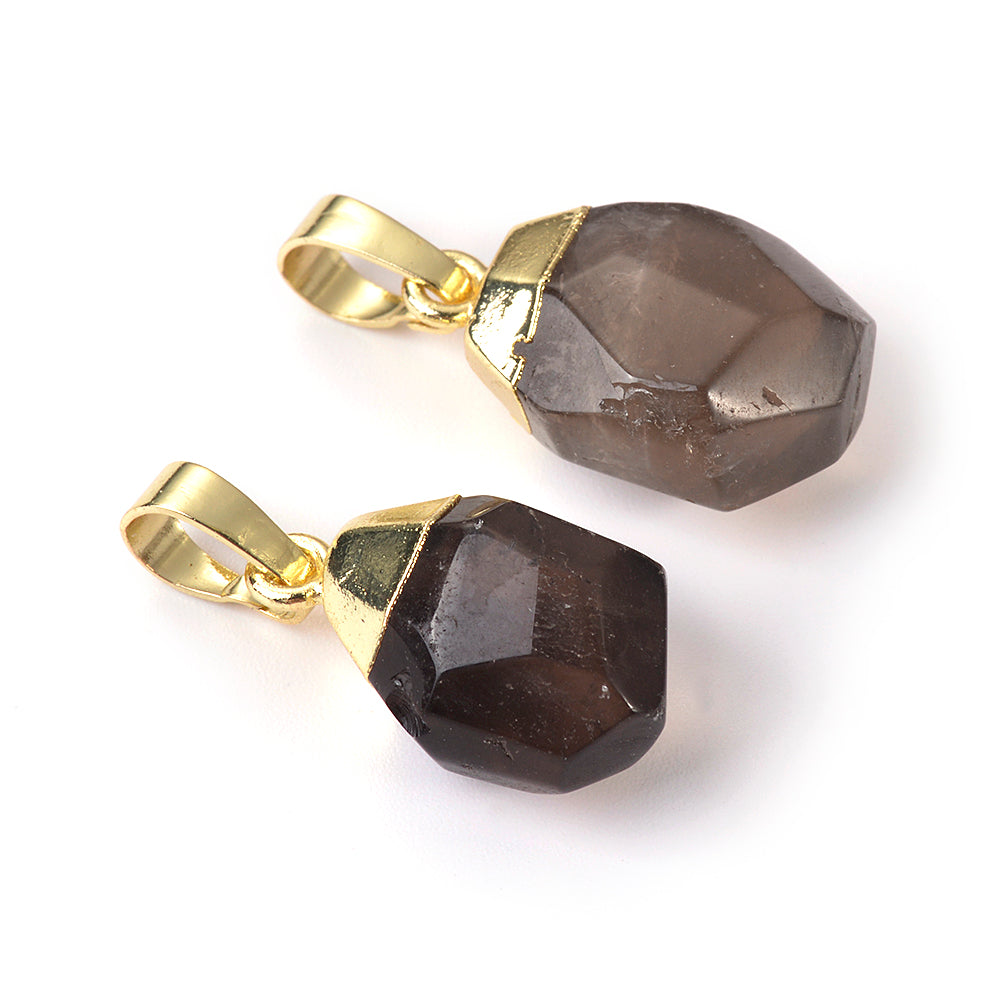 Smoky Quartz Plated Faceted Nuggets Gold-Necklace