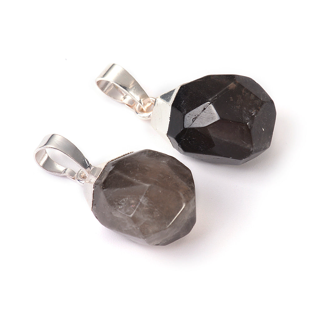 Smoky Quartz Plated Faceted Nuggets Silver-Necklace