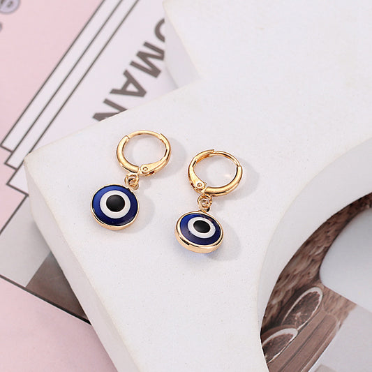 Evil Eye Gold Earrings-Blue